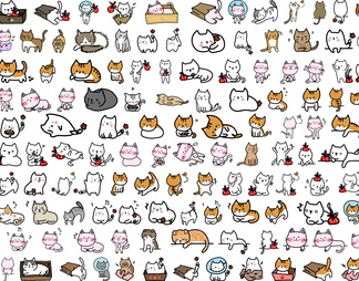 手绘简笔卡通猫 可爱猫咪手账免扣 猫表情包素材 图案装饰元素猫 卡通猫咪素材