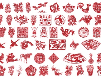 剪纸窗花矢量素材 花鸟剪纸免抠 中国风传统民俗 吉祥镂空剪纸窗花 喜庆纹样图案剪纸