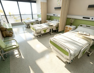 医院病房 病房家具 多功能电动护理病床 家属陪护折叠椅 移动式病床餐桌 输液架 医用床头设备带